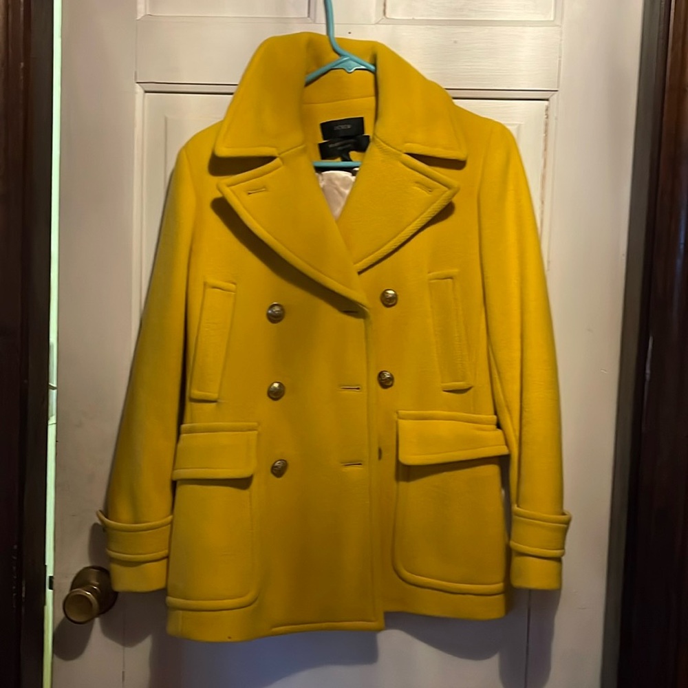 J.Crew Stadium Cloth Pea Coat in yellow, size 0.